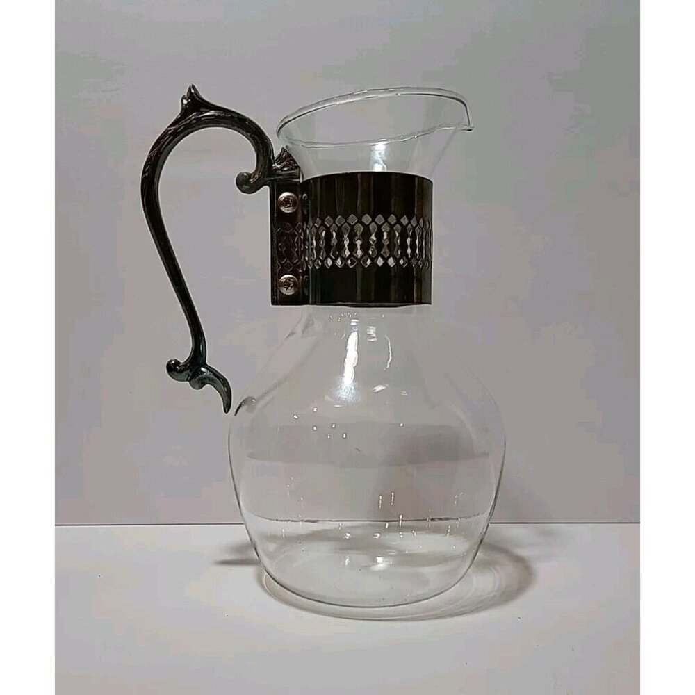 Vintage‎ Corningware Glass Carafe Pitcher with Silver Plated Handle